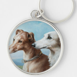 Vintage Carl Reichert Two Greyhounds Rund Silverfärgad Nyckelring
