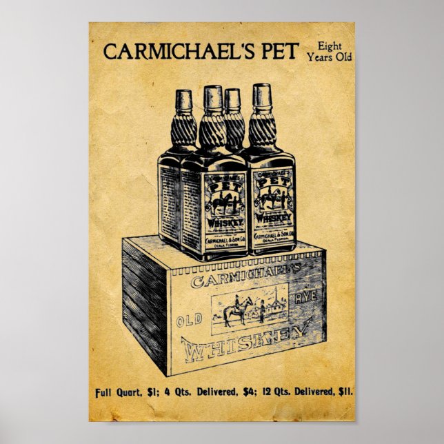 Vintage Carmichaels Pet Whiskey Print - Sign Poster (Framsidan)