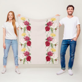 Vintage Carnation Blommigt illustration Fleecefilt