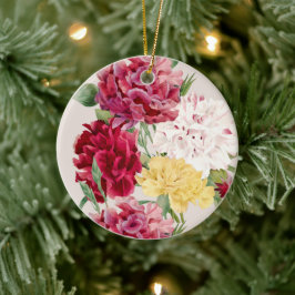 Vintage Carnation Blommigt illustration Julgransprydnad Keramik