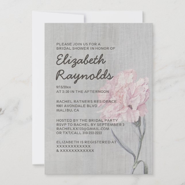 Vintage Carnations Inbjudningskort för möhippa (Framsida)