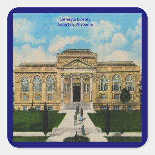 Vintage Carnegie Bibliotek Anniston Alabama Fyrkantigt Klistermärke