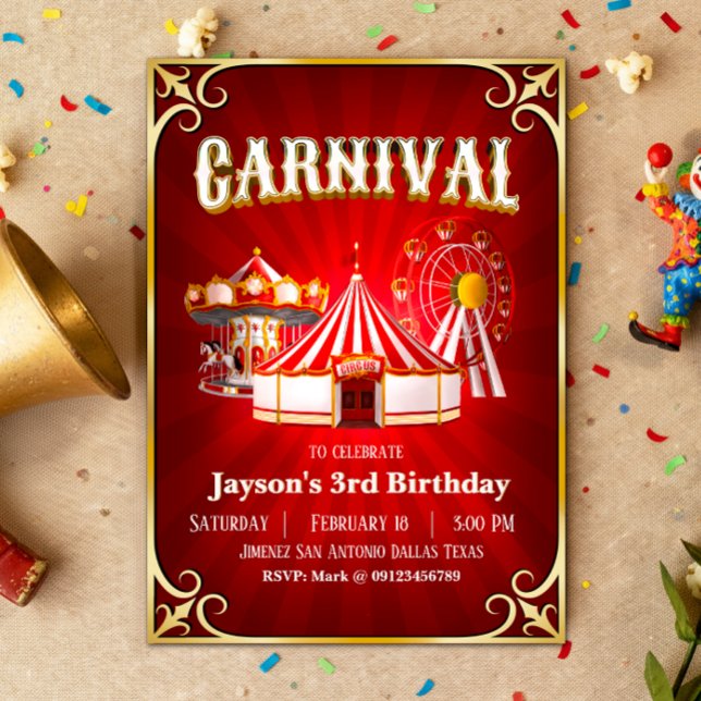 Vintage Carnival Birthday Inbjudningar (Vintage Carnival Birthday Invitation)