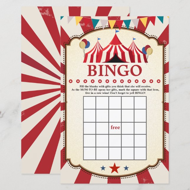 Vintage Carnival Circus Birthday Bingo Games (Fram/baksida)