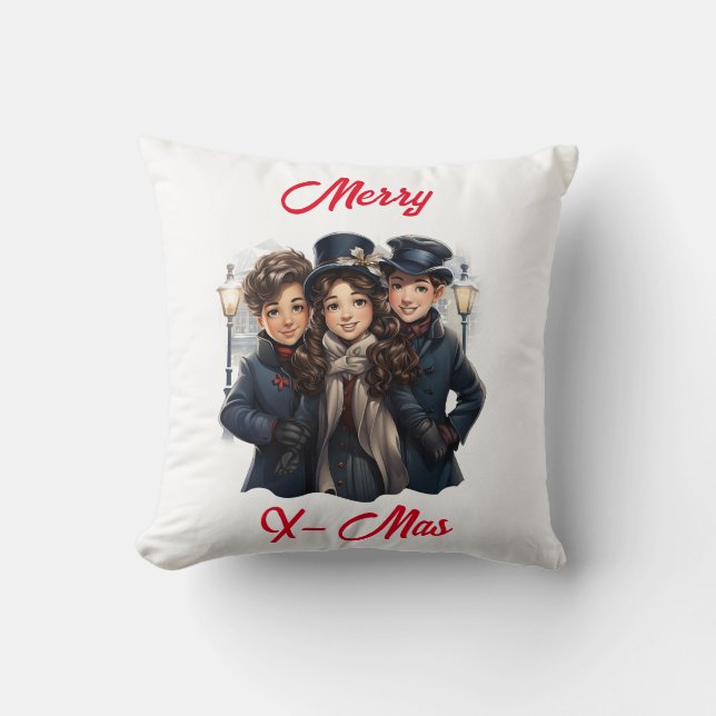 🎅 🏼 Vintage Carolers jul Pillow 🎼 ❄️ Kudde (Framsida)