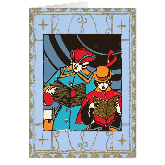Vintage Caroling Duo Hälsningskort (Framsidan)