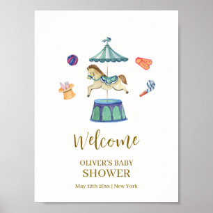Vintage Carousel Carnival Baby Shower Välkommen Poster