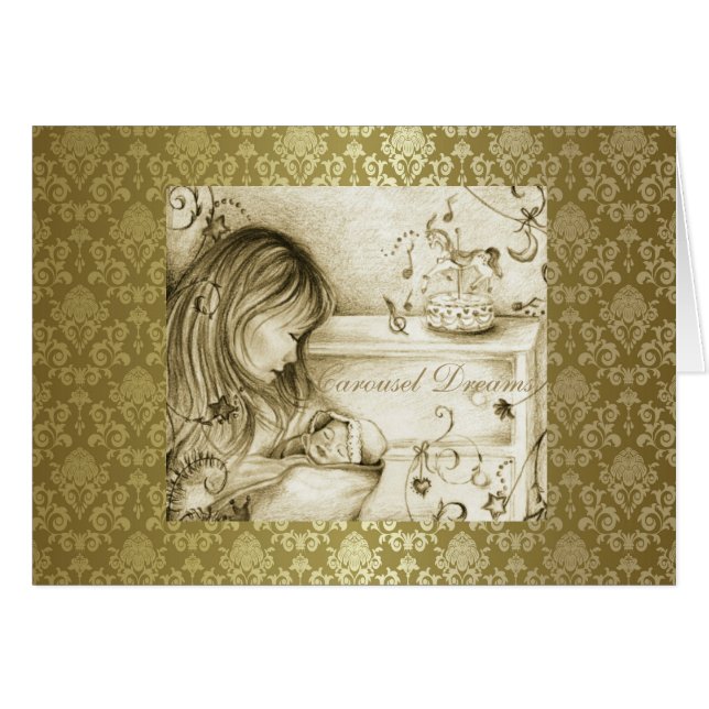Vintage Carousel Dreams Guld Damask OBS Kort (Framsidan Horizontal)
