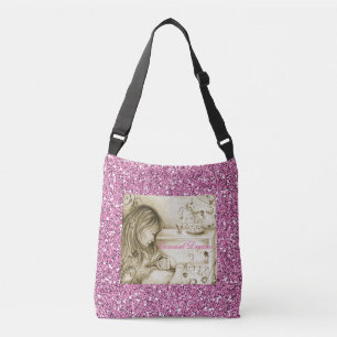 Vintage Carousel Dreams Rosa Faux Glitter Axelväska