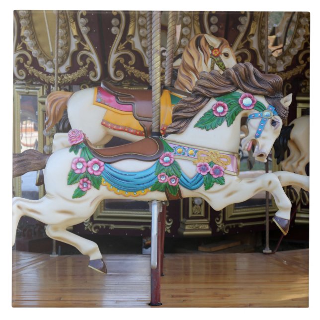 Vintage Carousel Horse galloping Kakelplatta (Framsidan)