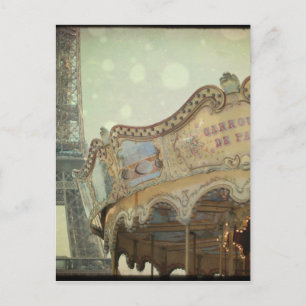 Vintage carousel i Paris med Eiffel Torn Vykort