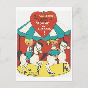 Vintage Carousel Valentine Helg Vykort