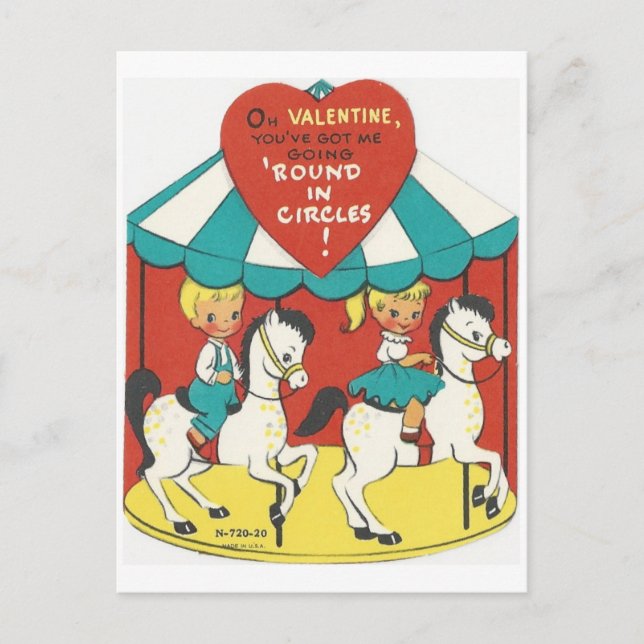 Vintage Carousel Valentine Helg Vykort (Framsida)