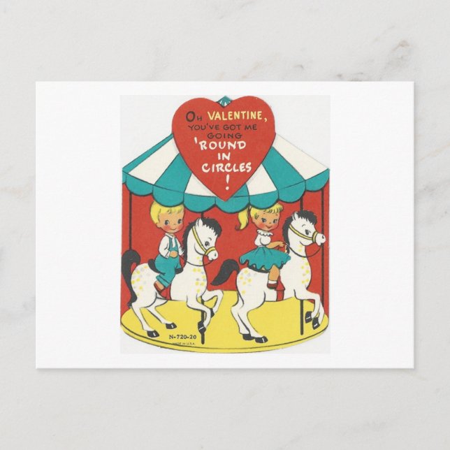 Vintage Carousel Valentine Helg Vykort (Framsida)