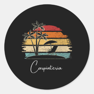 Vintage Carpinteria Beach Älskare Handflatan Träd  Runt Klistermärke