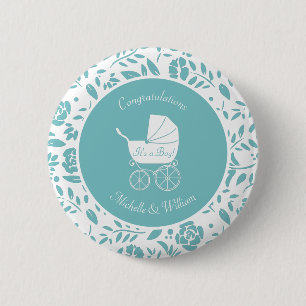 Vintage Carriage Baby Shower Cute Blue Boy Knapp