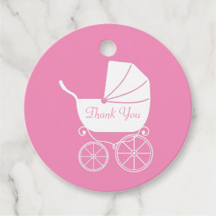 Vintage Carriage Baby Shower Cute Rosa Girl Girl Gåvor Etiketter