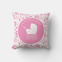 Vintage Carriage Baby Shower Cute Rosa Girl Girl Kudde