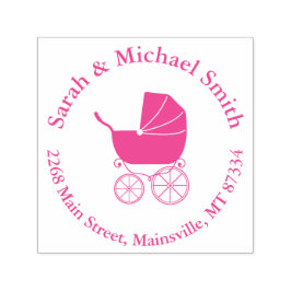 Vintage Carriage Baby Shower Cute Rosa Girl Girl Självfärgande Stämpel