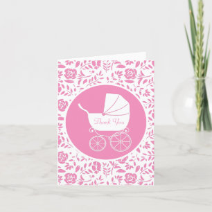 Vintage Carriage Baby Shower Cute Rosa Girl Girl Tack Kort
