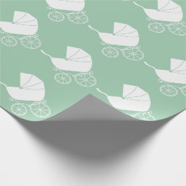 Vintage Carriage Baby Shower Grönt Gender Neutral Presentpapper