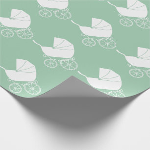 Vintage Carriage Baby Shower Grönt Gender Neutral Presentpapper