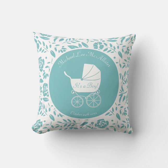 Vintage Carriage Baby Shower Kudde (Framsida)