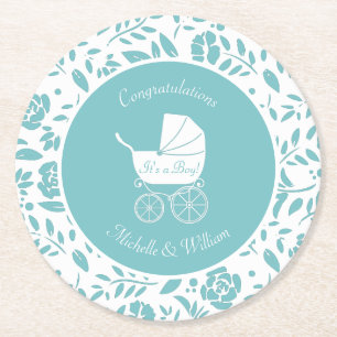 Vintage Carriage Baby Shower Underlägg Papper Rund