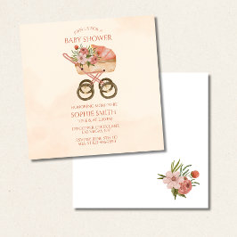 Vintage Carriage Blommigt Baby Shower Square Inbjudningar