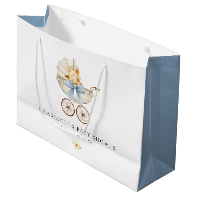 Vintage Carriage Blue Large Baby Shower Bag (Framsidan Vinklad)