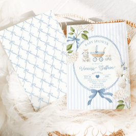 Vintage Carriage French nursery Blue Baby shower Inbjudningar