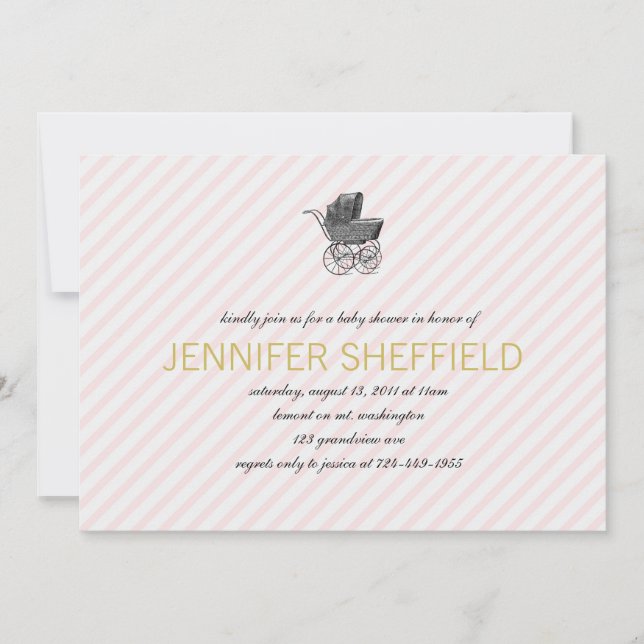 Vintage Carriage - Girl -Baby Shower Invitation Inbjudningar (Framsida)