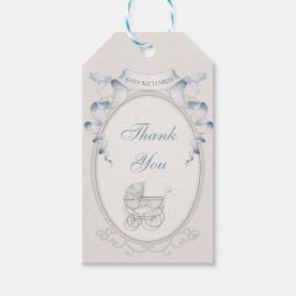 Vintage Carriage Ivory Gingham Blue Birds Presentetikett