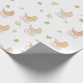 Vintage Carriage Neutralt Watercolor Baby Shower Presentpapper