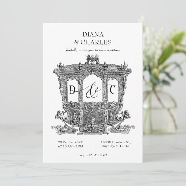 Vintage Carriage royal bröllopsinbjudan Inbjudningar (Stående Fram)