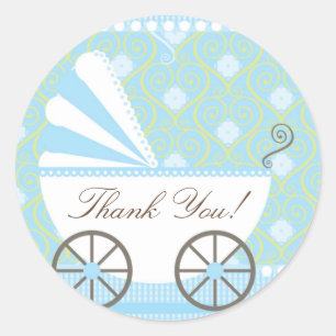 Vintage CarriageThank dig baby showerklistermärke Runt Klistermärke