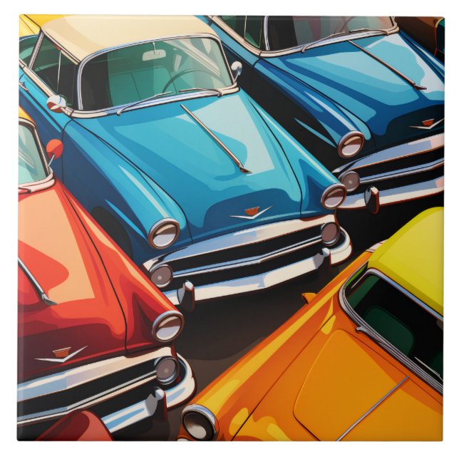 Vintage Cars Pattern Kakelplatta (Framsidan)