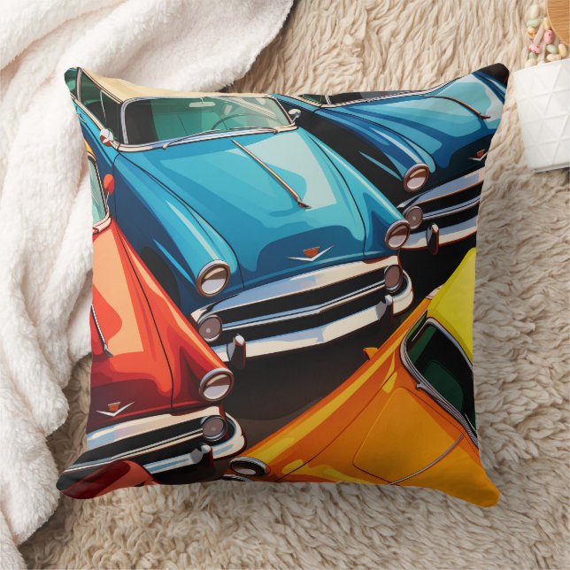 Vintage Cars Pattern Kudde (Filt)