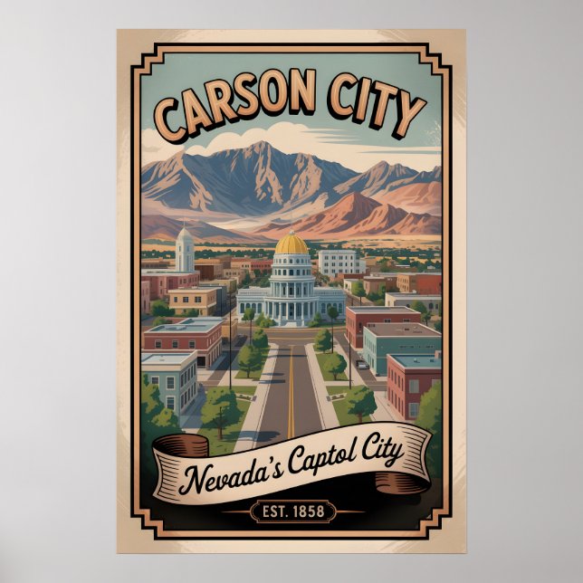 Vintage Carson City Nevada Retro Resa Poster (Framsidan)