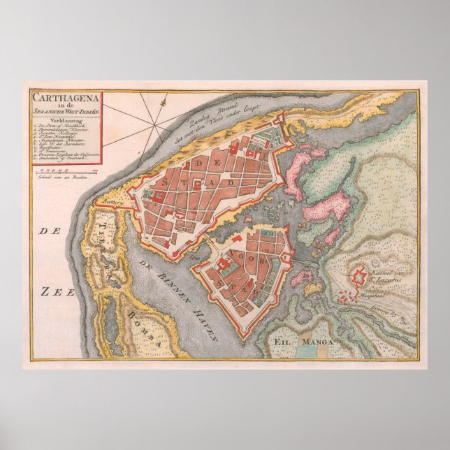Vintage Cartagena Colombia Karta (1766) Poster (Framsidan)