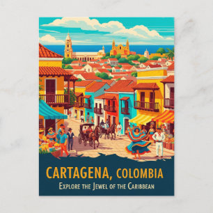 Vintage Cartagena Colombia Travel Vykort