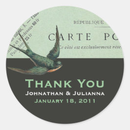 Vintage Carte Postal och Sparrow Stickers Runt Klistermärke