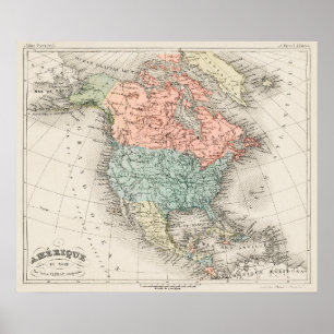 Vintage Cartographic Karta of North America (1878) Poster
