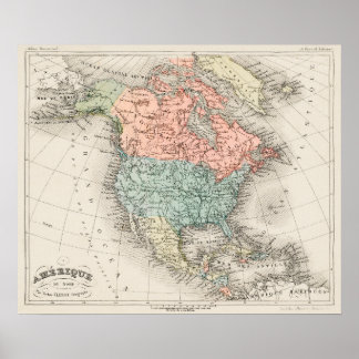 Vintage Cartographic Karta of North America (1878) Poster