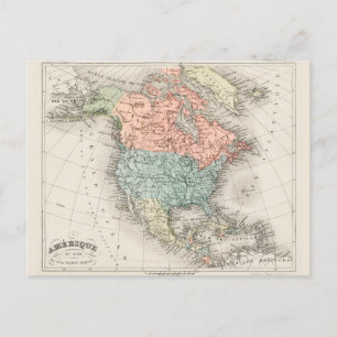 Vintage Cartographic Karta of North America (1878) Vykort