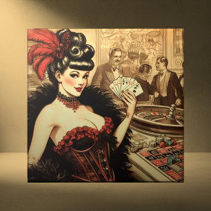 Vintage Casino Girl Kakelplatta