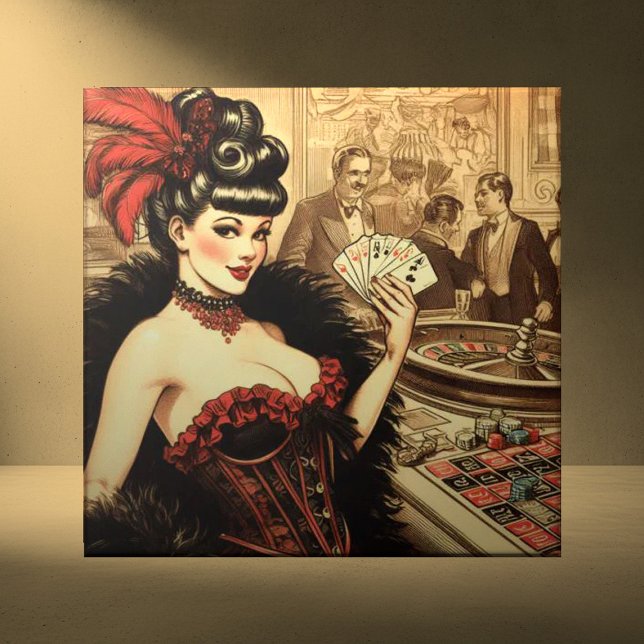 Vintage Casino Girl Kakelplatta (Skapare uppladdad)