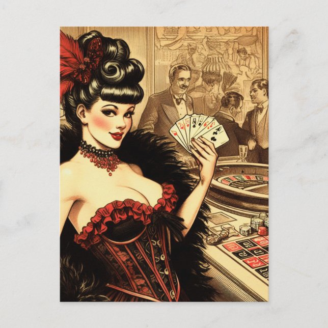 Vintage Casino Girl Vykort (Framsida)