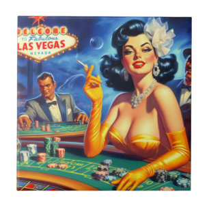 Vintage Casino Woman Kakelplatta
