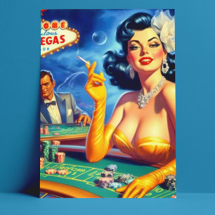 Vintage Casino Woman Vykort